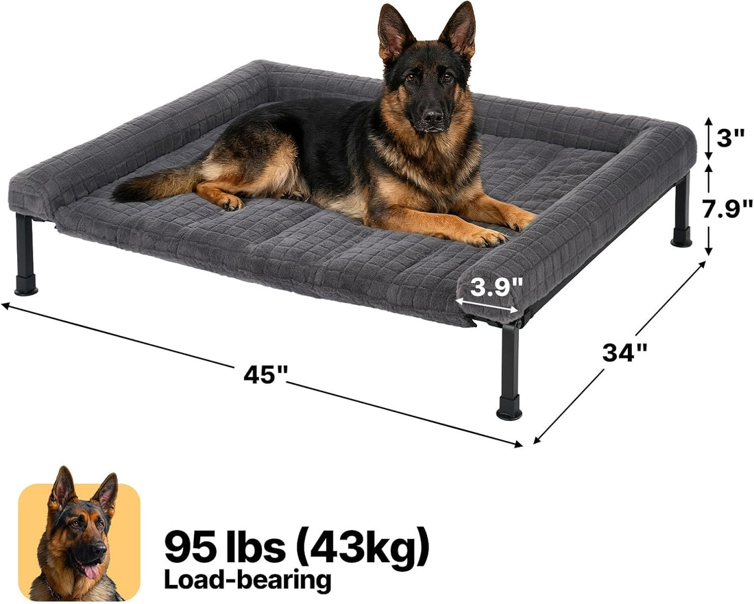 Veehoo Elevated Dog Bed Large Sized with Fluffy Plush Bolster Cushion