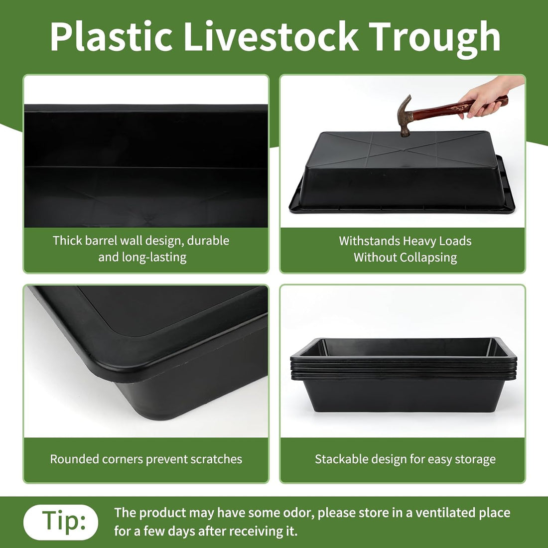 5 Pack Plastic Water Trough,18 Quart Large Livestock Feeder Trough