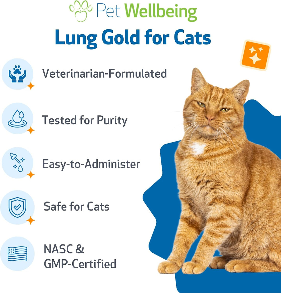 Pet Wellbeing Lung Gold for Cats - Lung & Respiratory Function, 2 oz