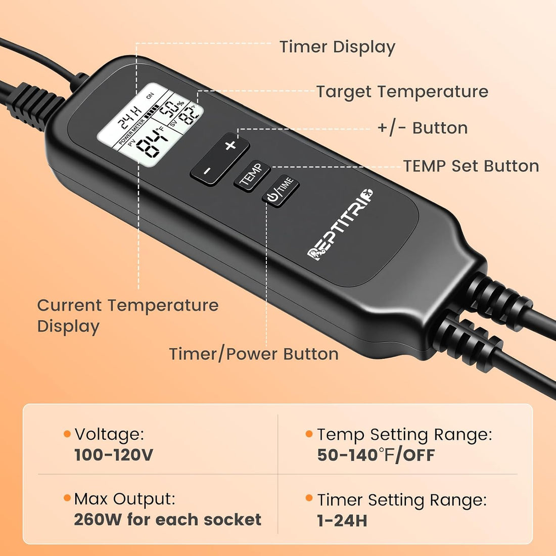 2 in 1 Reptile Dimming Thermostat with 2 Socket for Timer & Heating