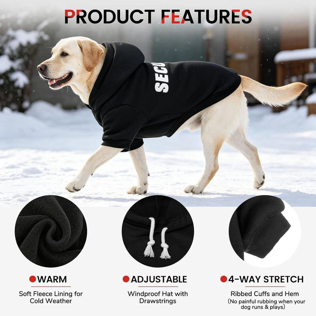 BINGPET Security Dog Hoodie, Pet Sweater Clothes with Leash Hole
