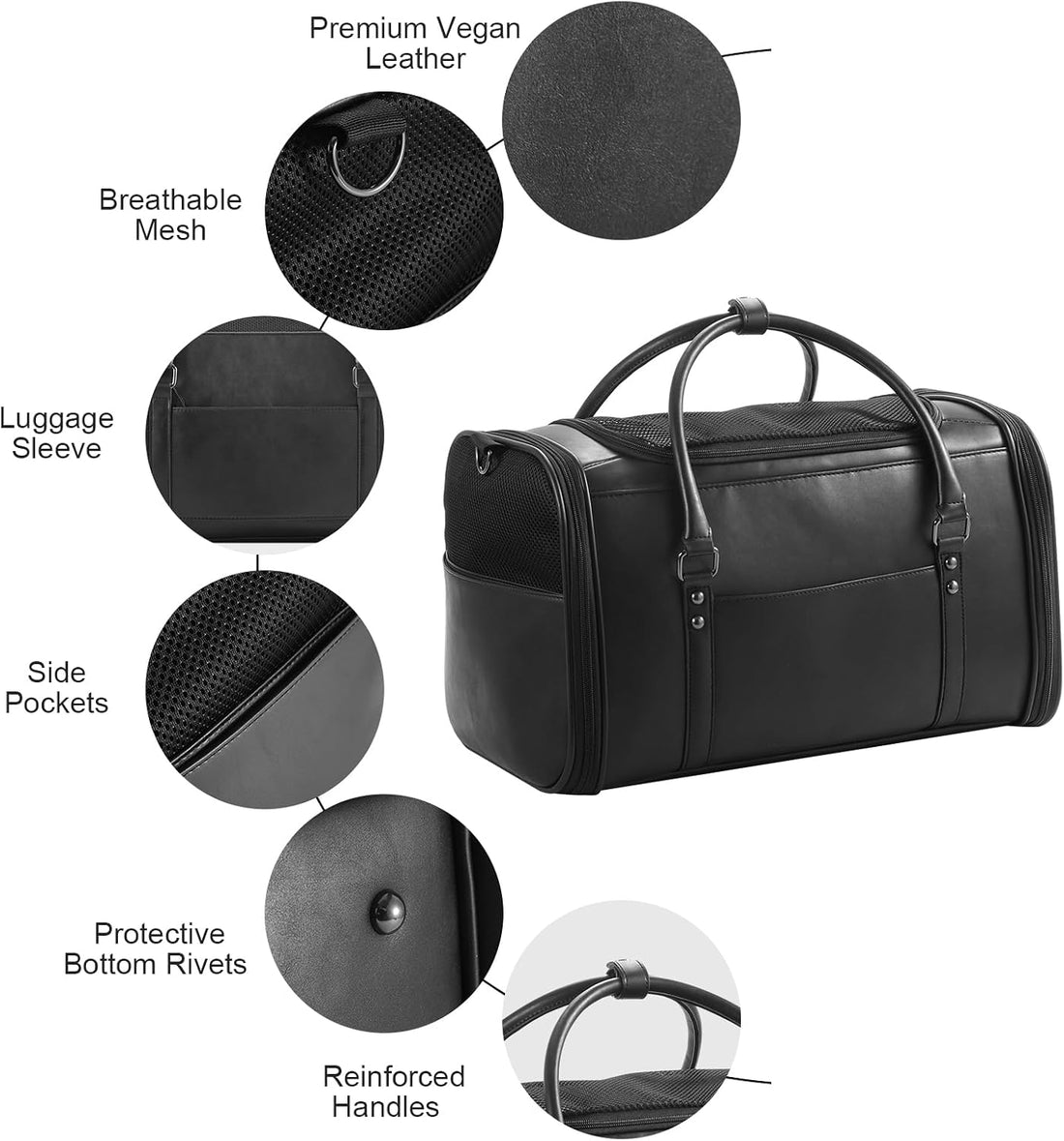 Stylish Leather Pet Carrier for Small Dogs and Cats Up to 15 lbs