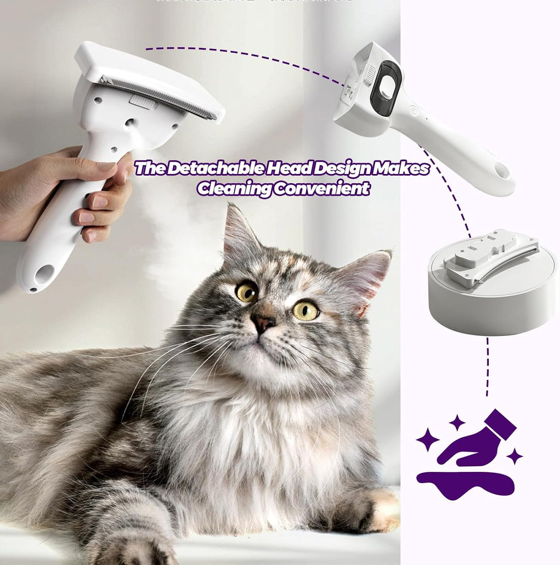 Pepkefir 3 in-1 Cat & Dog Steam Comb for Long Short Hair for Any Size