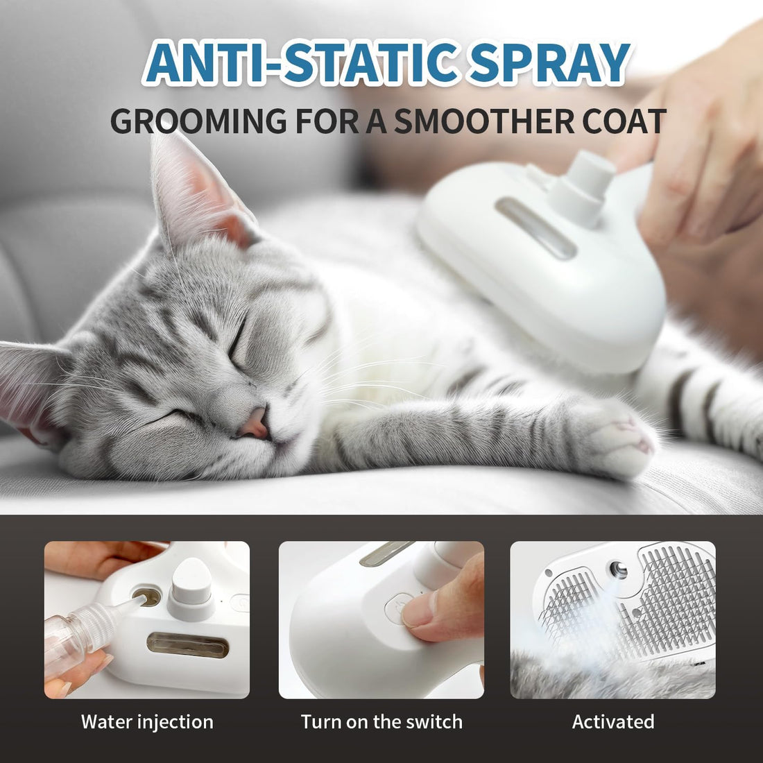 HeroKitty Dog Brush for Shedding, 3 in 1 Self Cleaning Steam Dog Brush