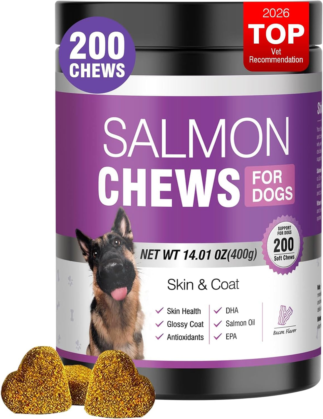 Omega 3 Skin and Coat Supplement for Dogs 200 Chews Dog Fish Oil