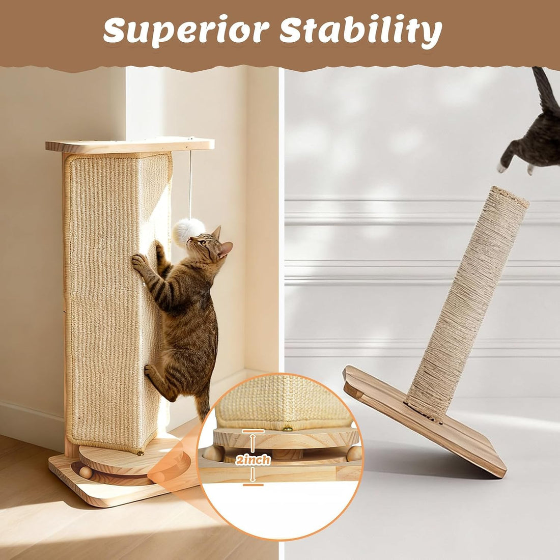 Couch Cat Corner Scratcher with with Interactive Ball Toys, 25''