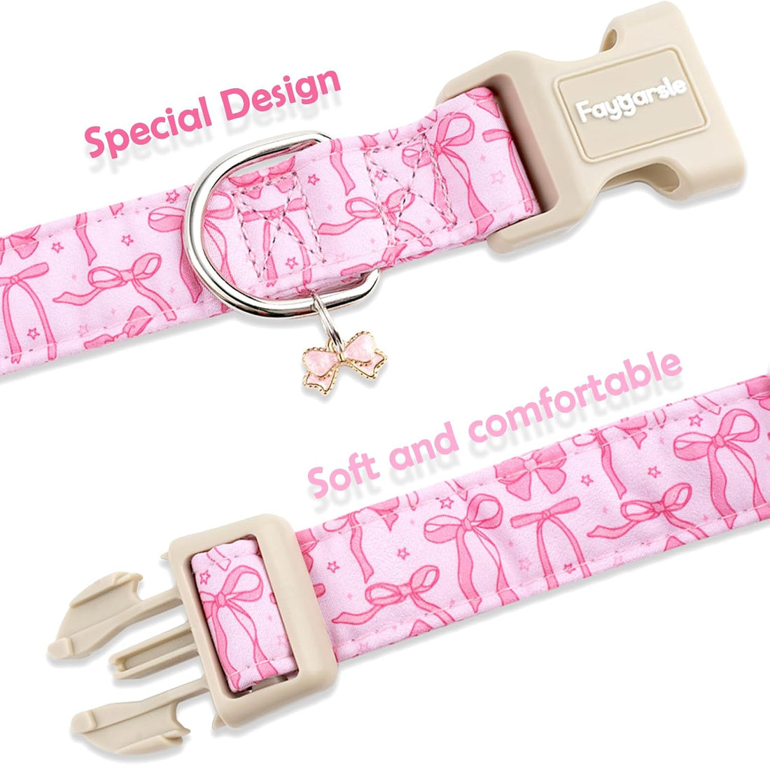 Faygarsle Cute Pink Bow Pattern Dog Collar for Summer Spring