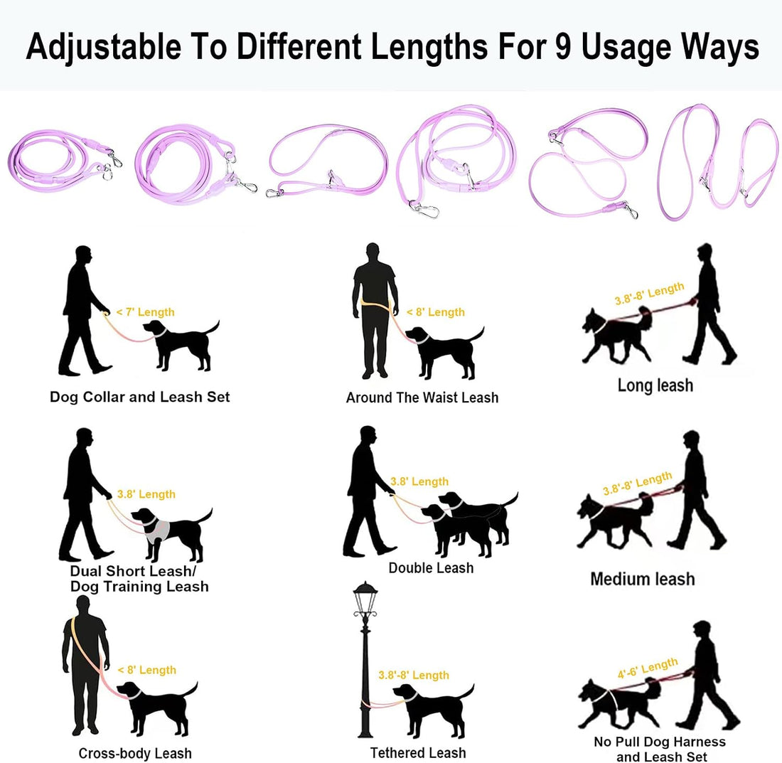 9-in-1 Hands Free Dog Leash Crossbody/Waist Purple Small Dogs