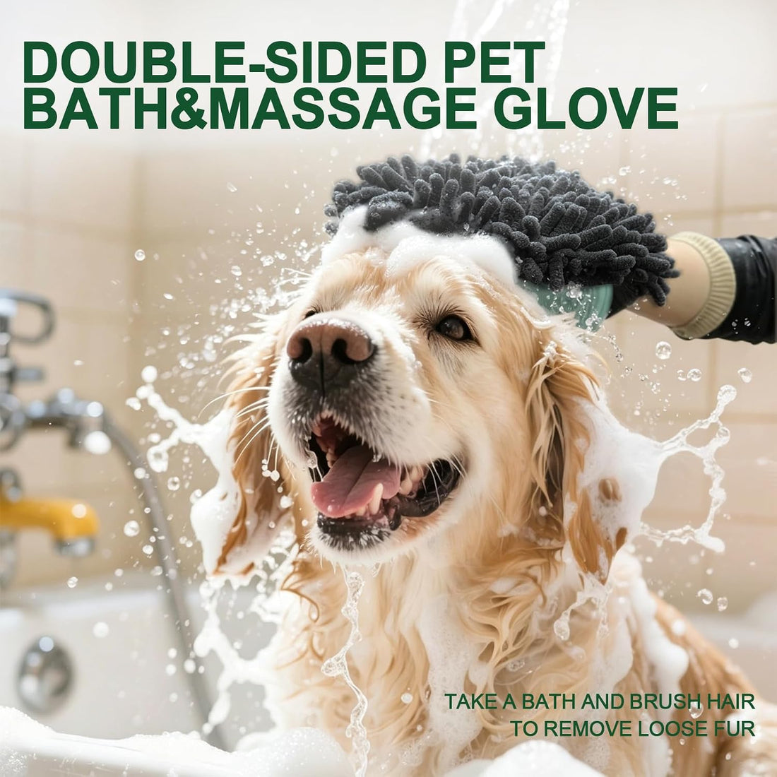 Histotree Green Double-Sided Dog Bath Glove Dog Washing Glove Massage