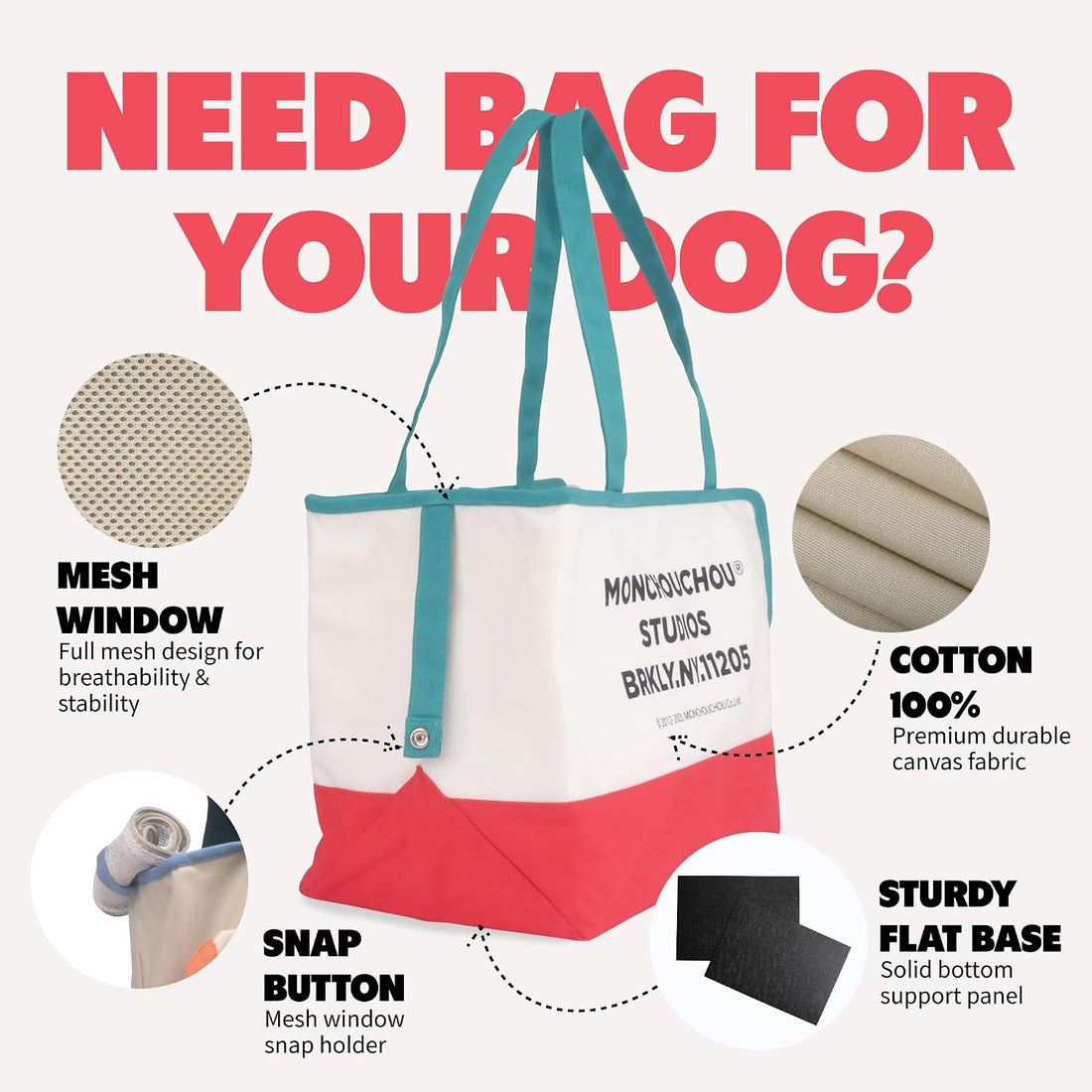 Dog Tote Bag for Small Dogs 4–20 lbs with Safety Leash