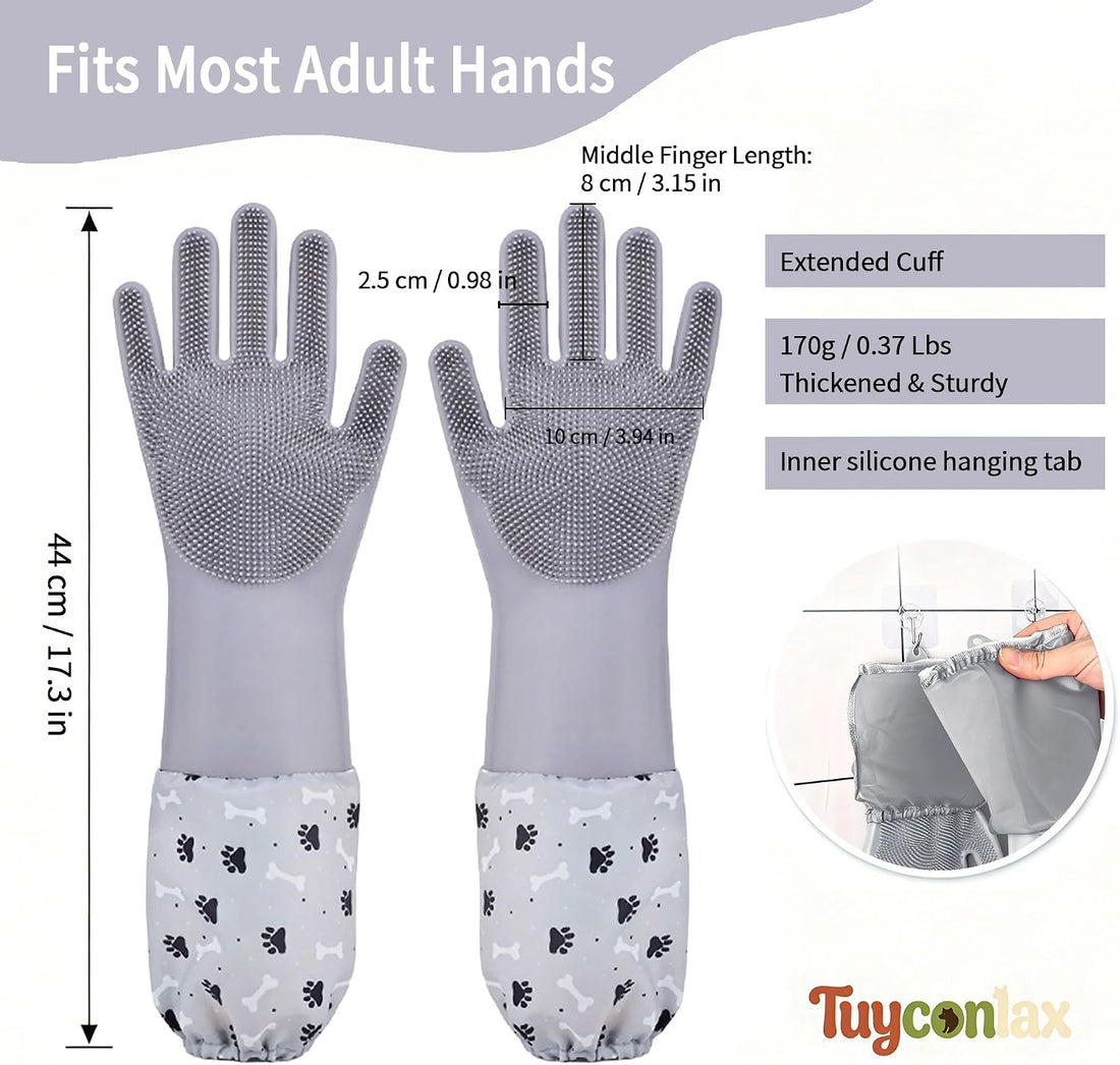 Long Sleeve Dog & Cat Washing Gloves, Pet Bathing Grooming Tool