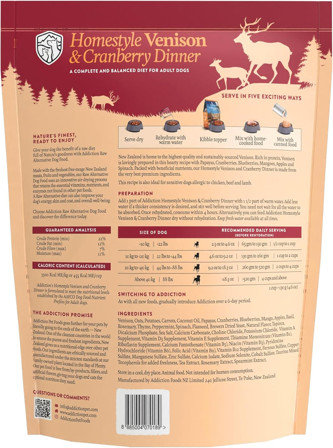Addiction Homestyle Venison & Cranberry Dinner Raw Alternative Dog