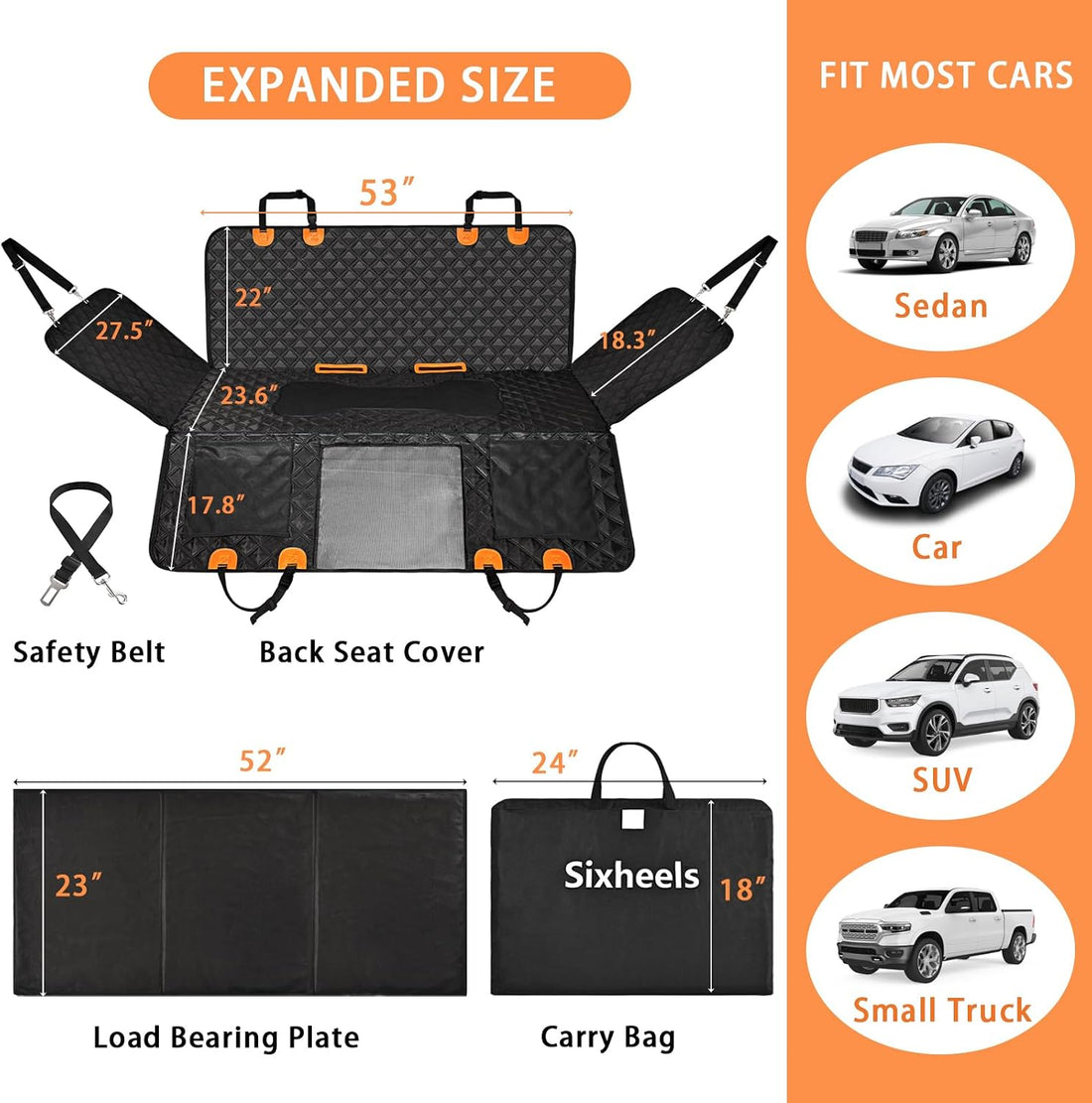 Sixheels Dog Car Seat Cover Back Seats Protector