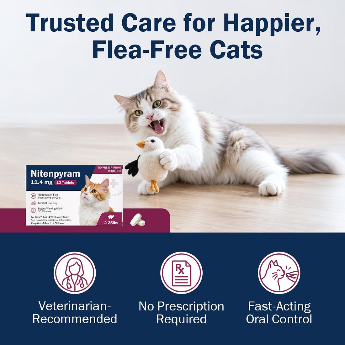 Nitenpyram Tablets for Cats, Cat Flea Tablets 11.4 mg, 12 Doses