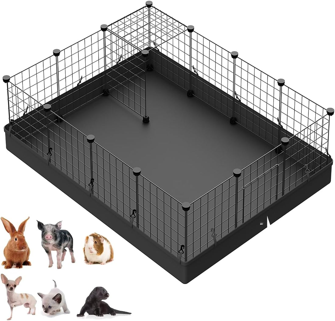 LANGXUN 16pcs Small Animal Playpen with Door, Waterproof Mat
