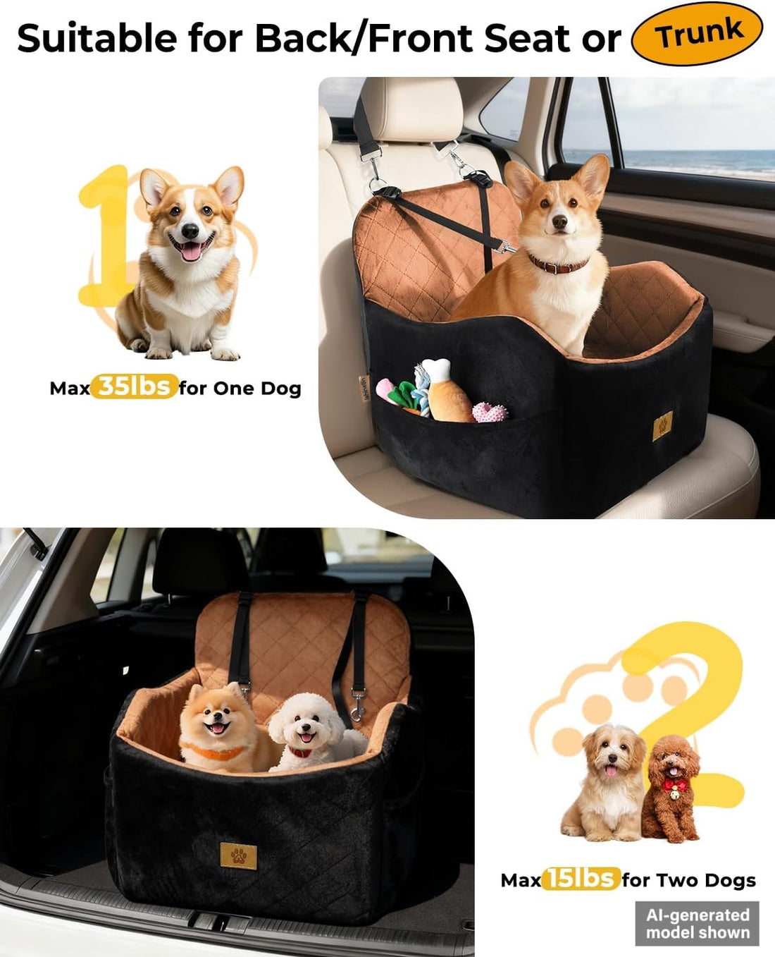 Dog Car Seats for Small Dogs Up to 35 lbs,Machine Washable Dog