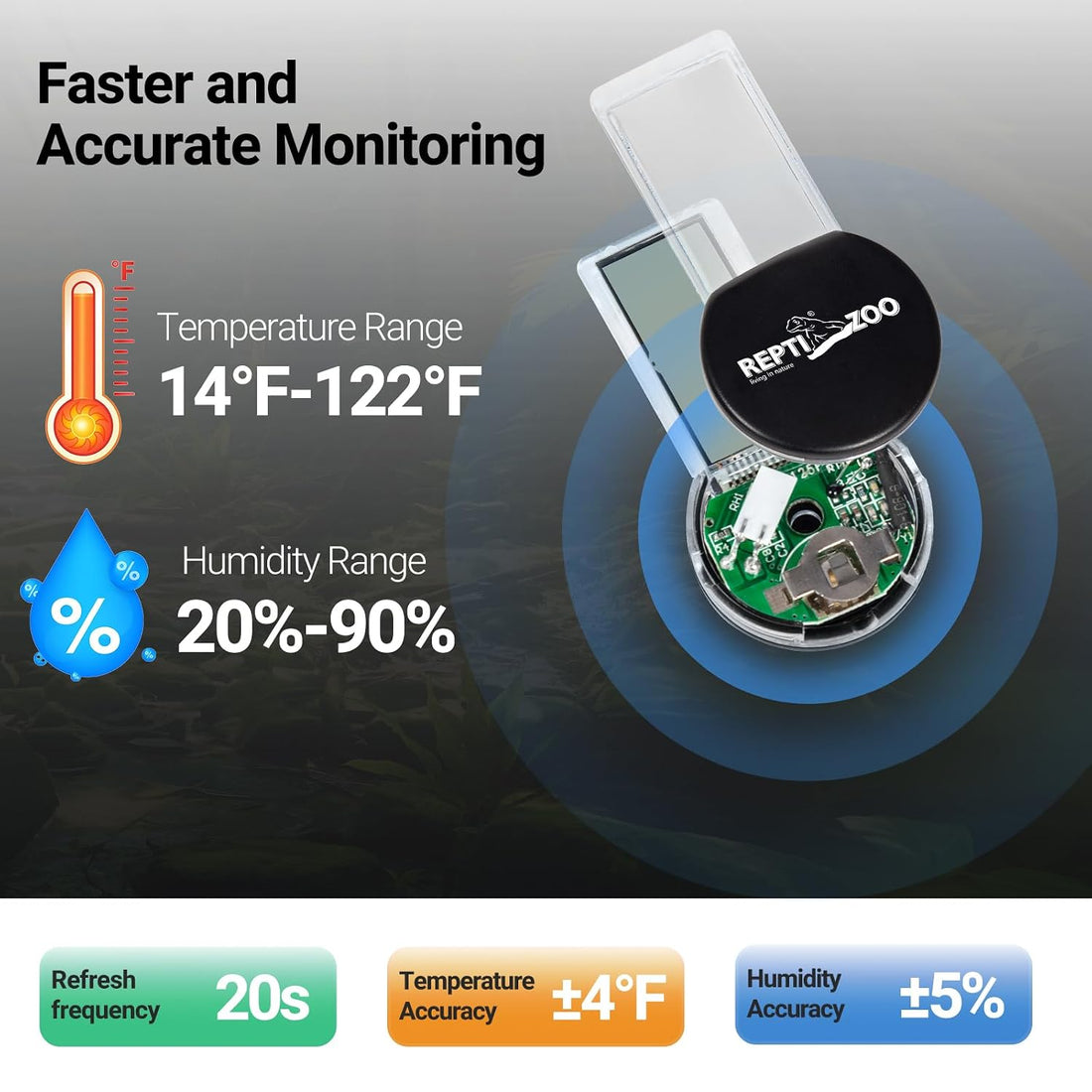 REPTI ZOO Magnetic Reptile Thermometer and Humidity Gauge