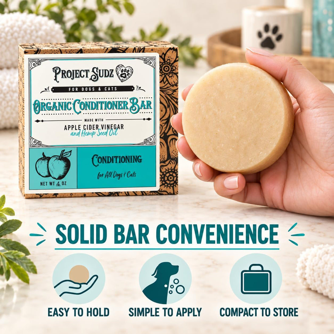 Project Sudz Dog Shampoo and Conditioner Bar with Hemp Seed Oil