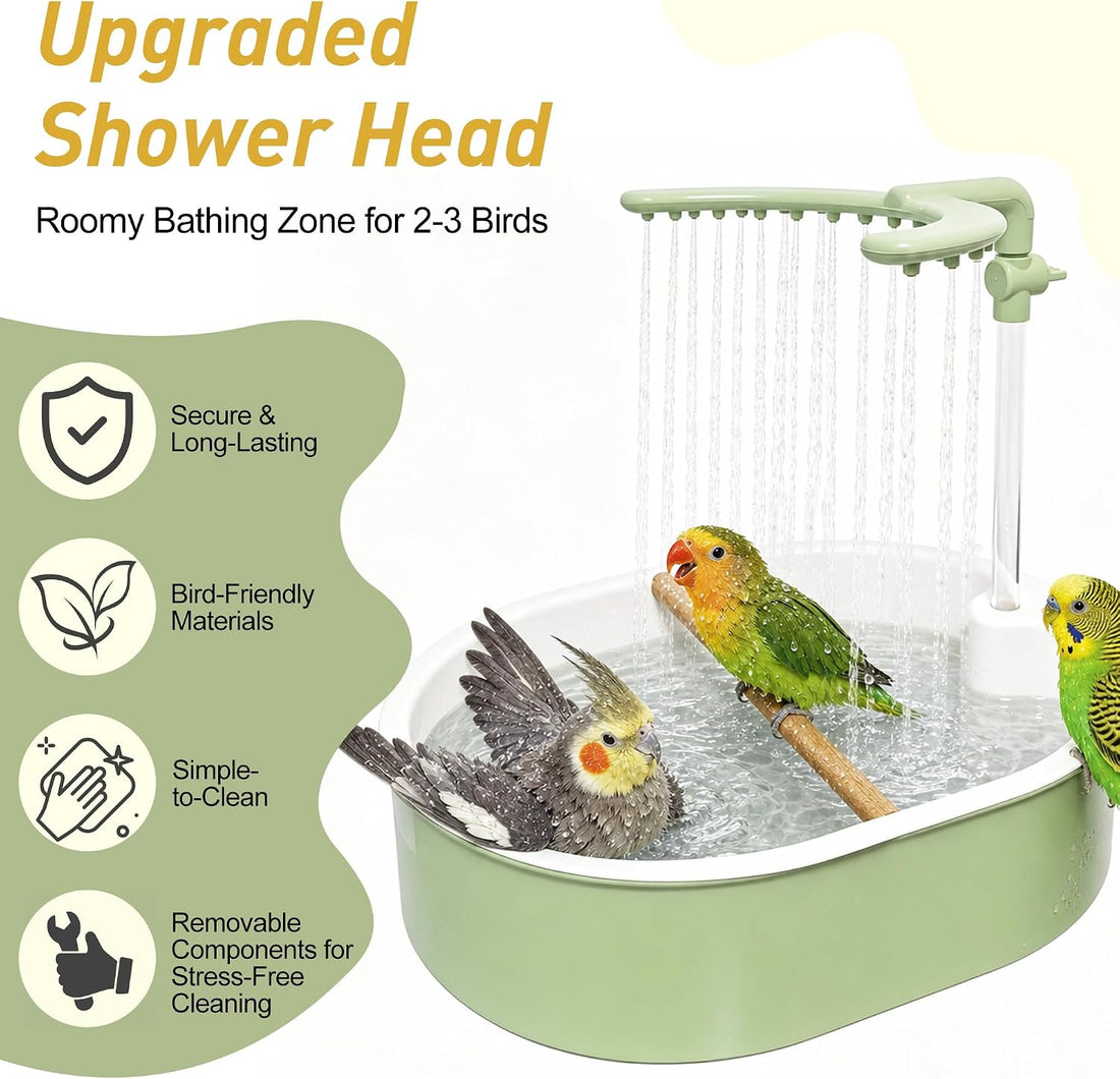 Indoor Bird Bath Fountain, Automatic Dual Rainfall Parrot Shower