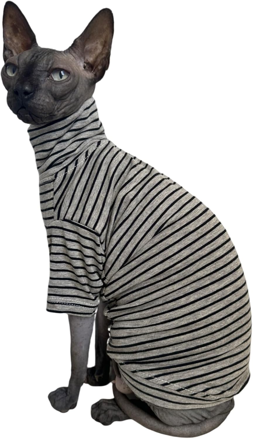 Vintage Stripes Sphynx Hairless Cats Shirt Cotton Cat Turtleneck Pet
