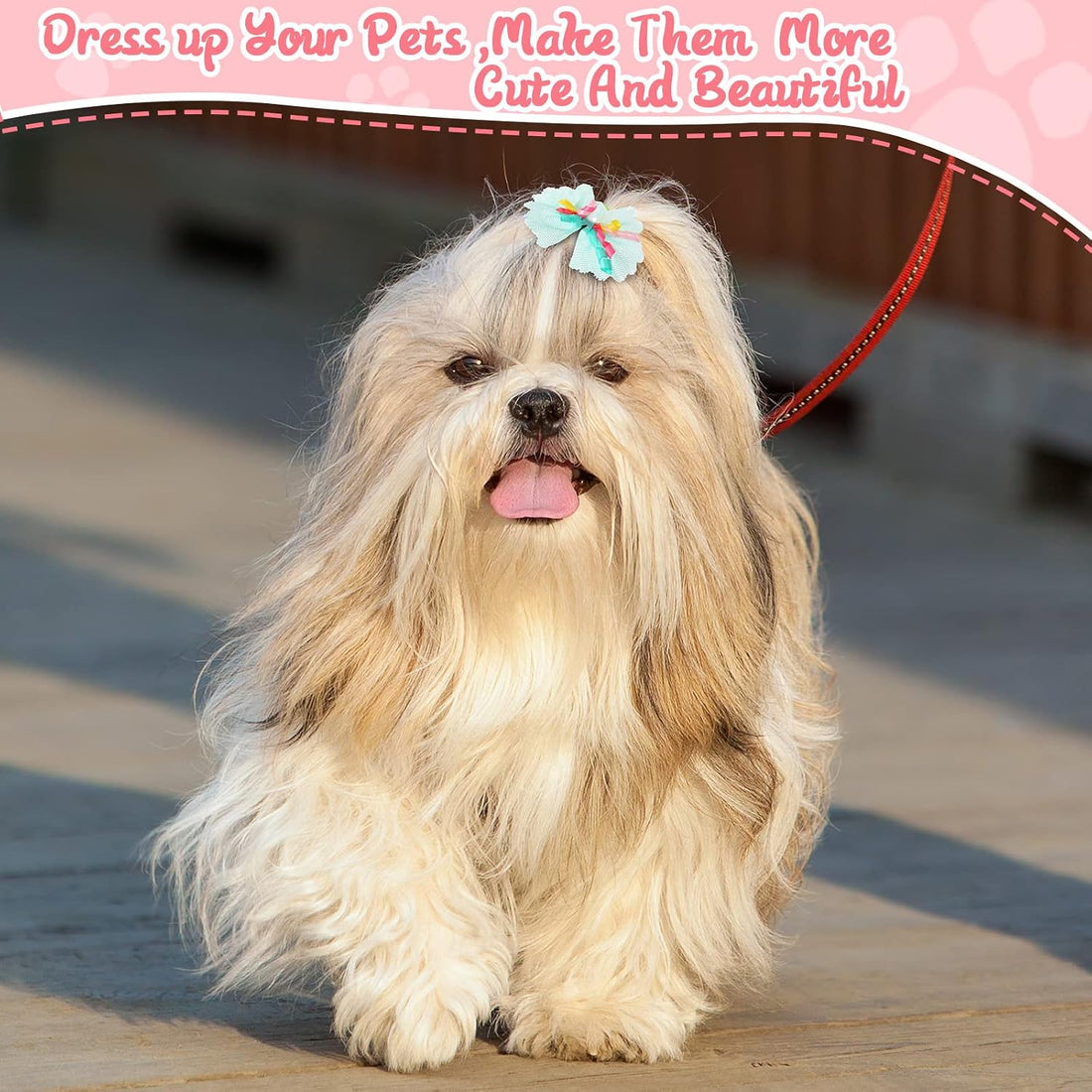Chumia 100 Pcs Dog Hair Bows with Rubber Band for Small Dogs Puppy