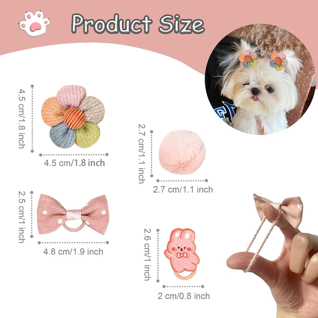 FGISAR 20 Pcs Small Dog Hair Bows with Rubber Bands Handmade Puppy