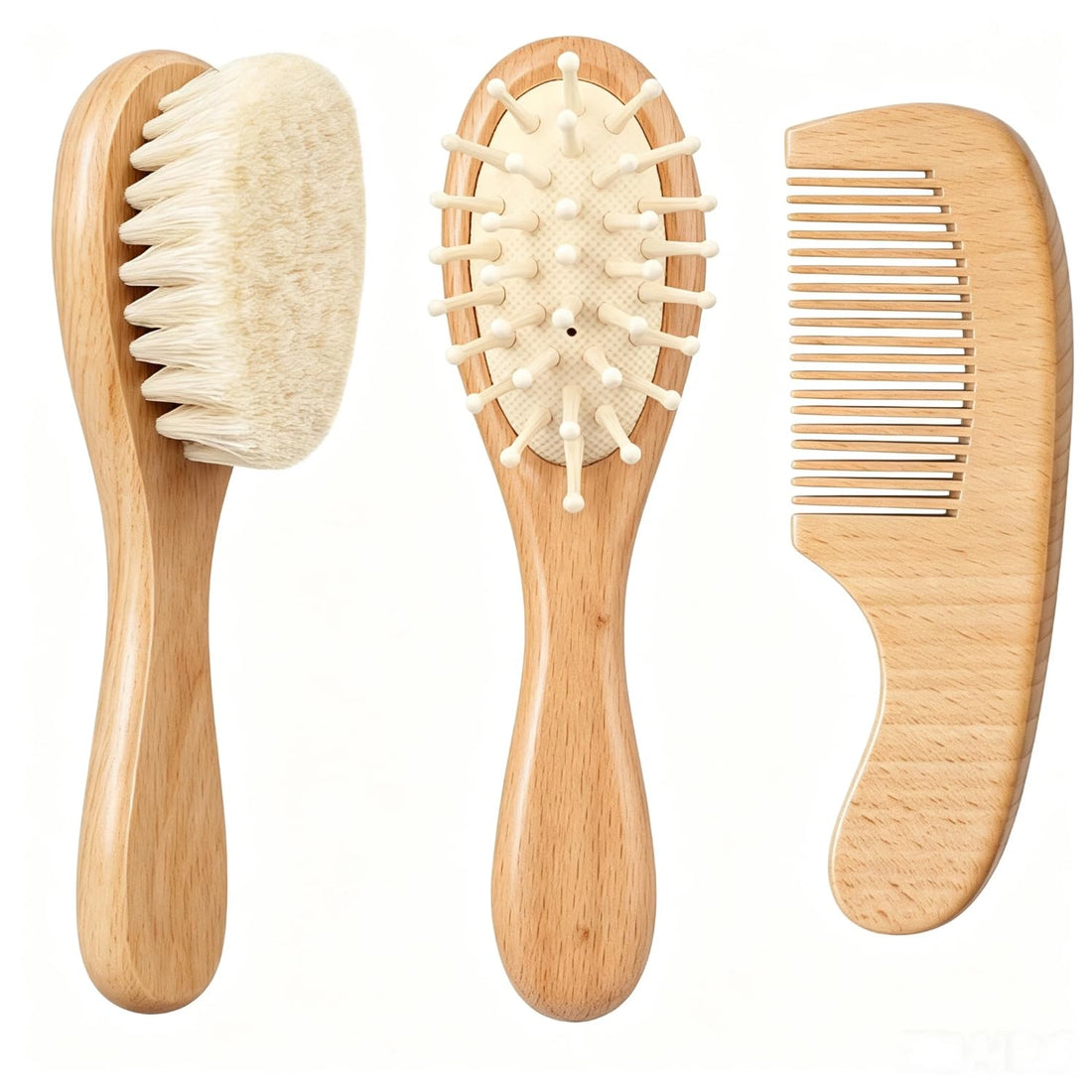 3 Pack Soft Wool Grooming Brush & Massage Comb Set for Small Pet