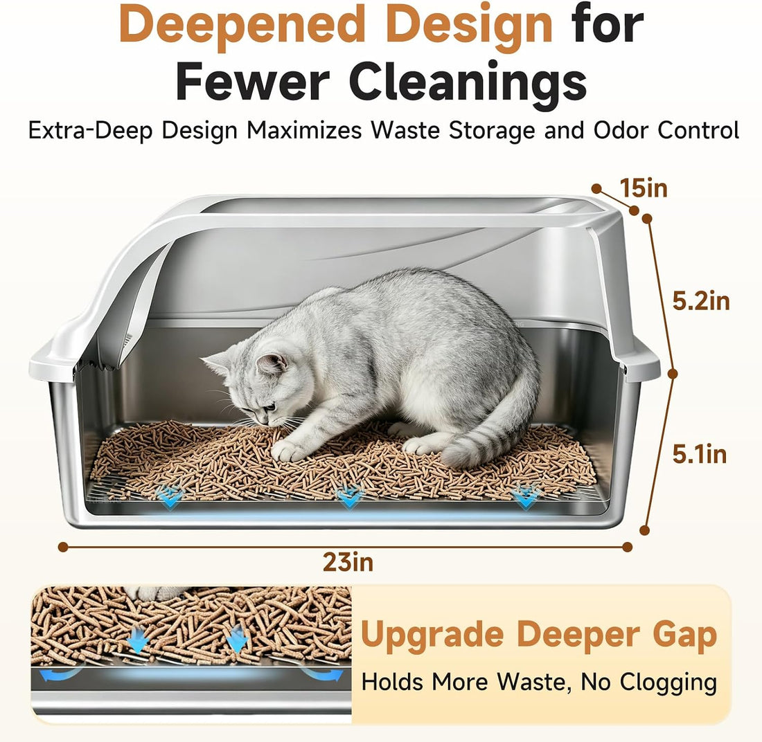 Stainless Steel Sifting Litter Box for Pine Pellets, XL Odor Free
