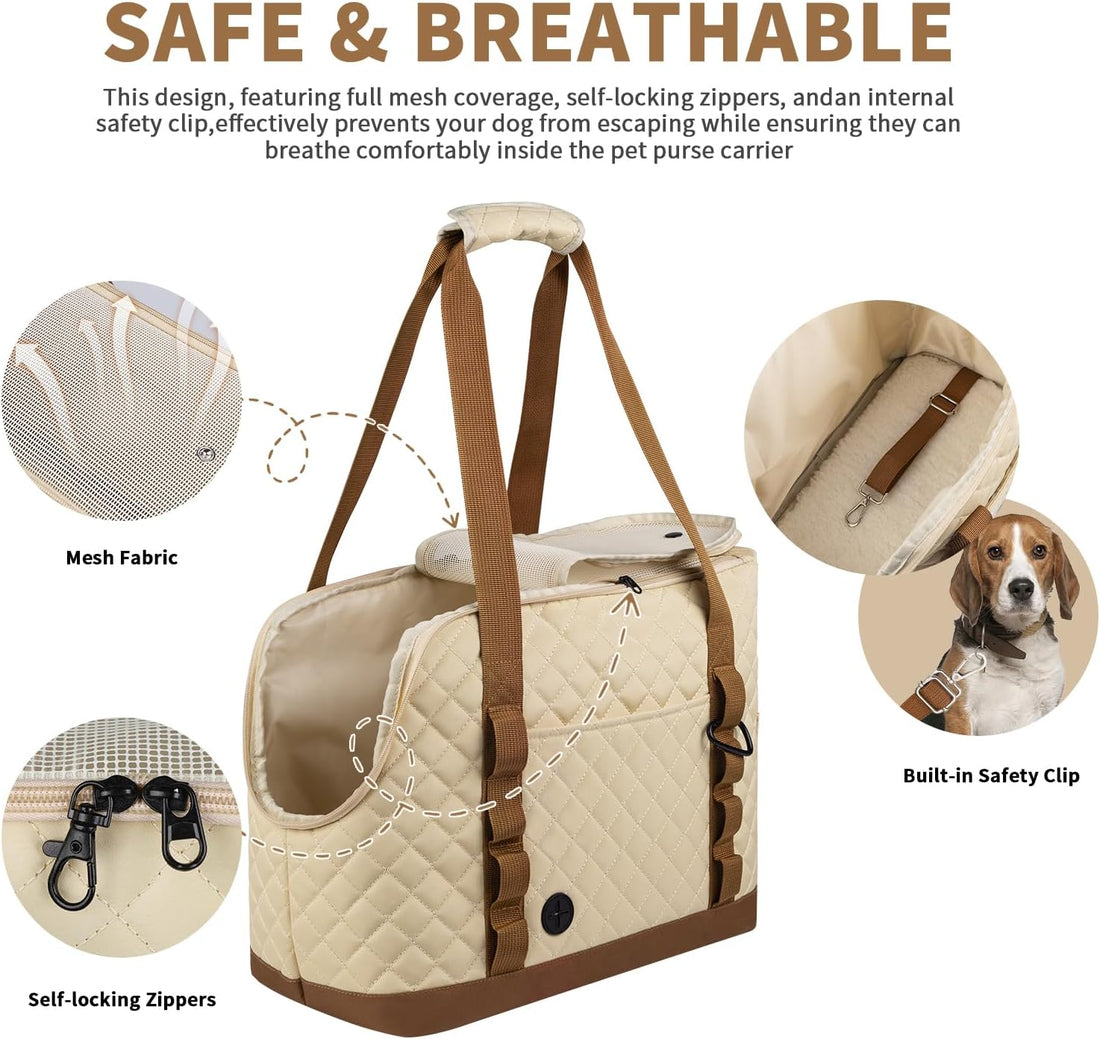 Dog Purse Carrier for Small Dogs, Soft Sided Pet Carrier with Pockets