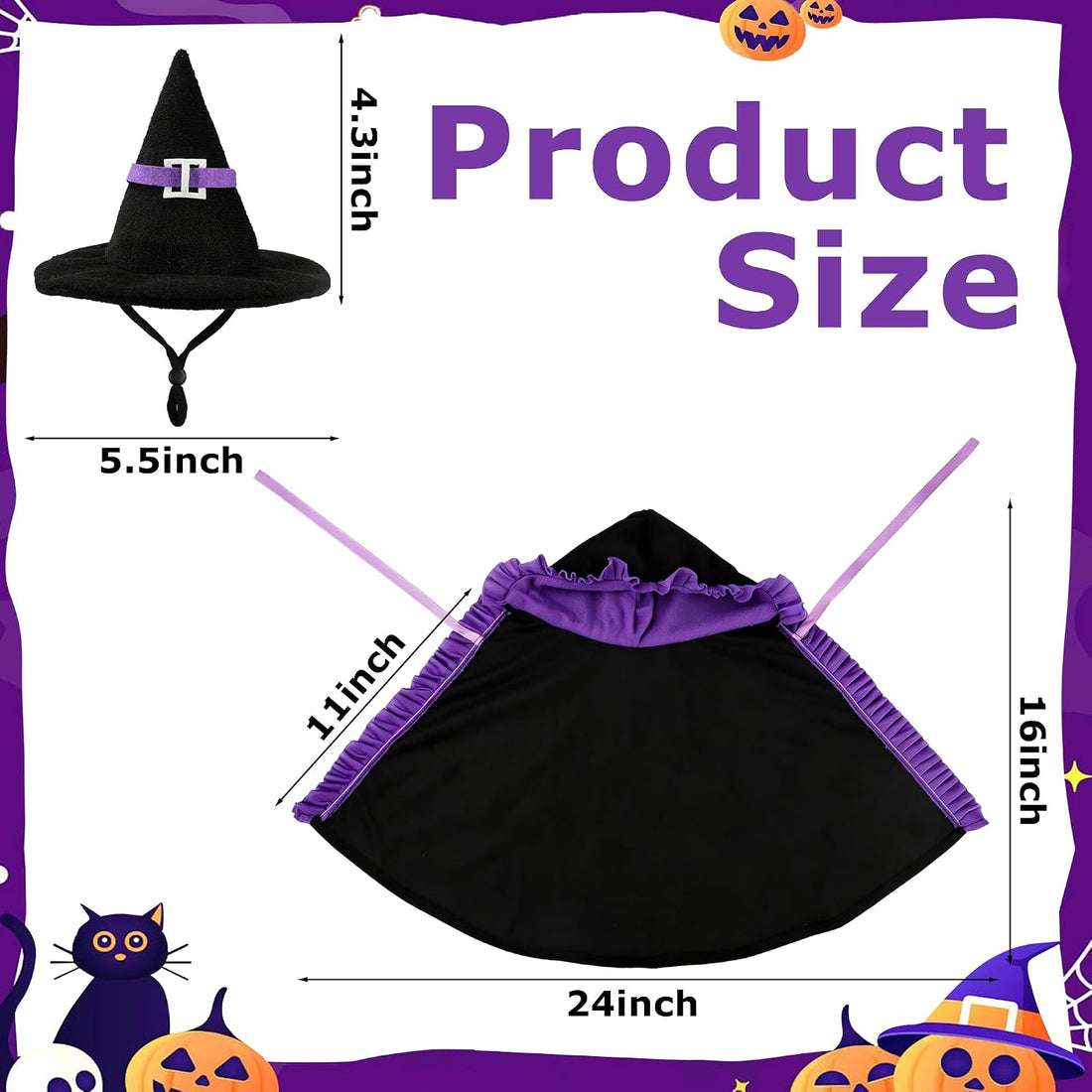 Halloween Cat Witch Costume Set Cute Pet Witch Hat Cape Accessories
