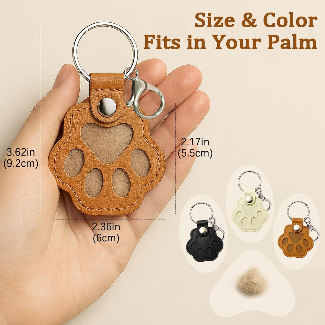 Leather Pet Fur Keepsake Keychain, 3 Pcs Black White Brown