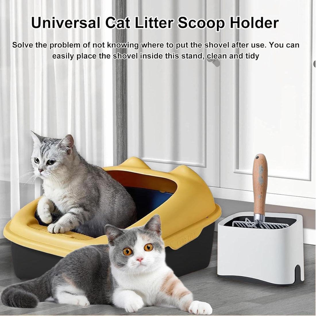 White Cat Litter Scoop Holder, Mini Trash Can with Lid