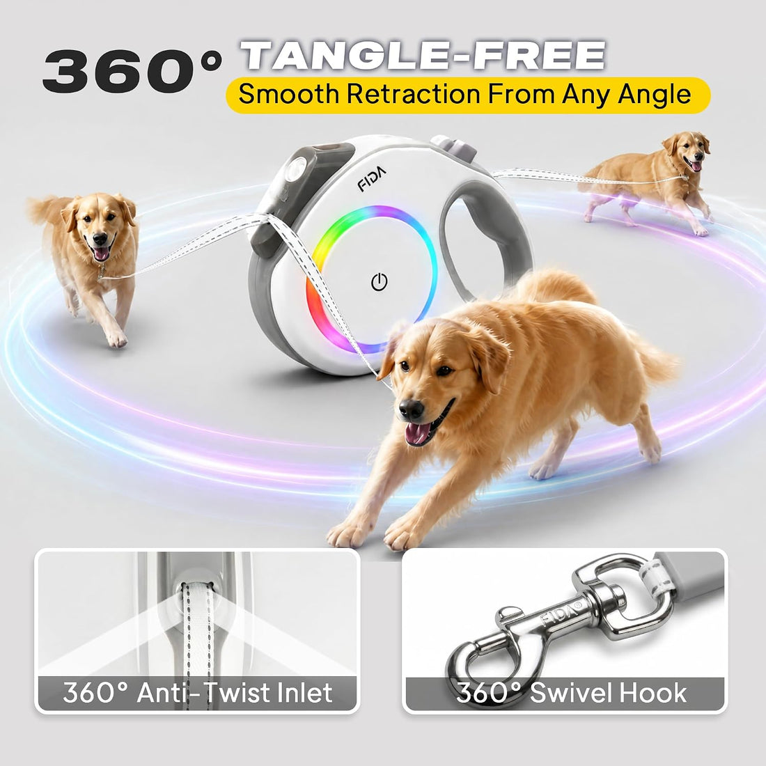 Fida Retractable Dog Leash with Light, 16 FT