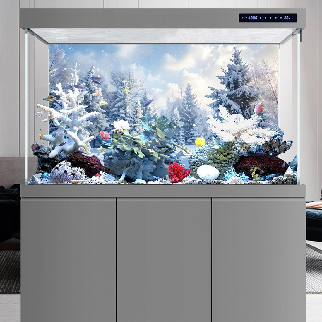 Fish Tank Background 36x18 Inch Winter Snow Scene Aquarium Decor