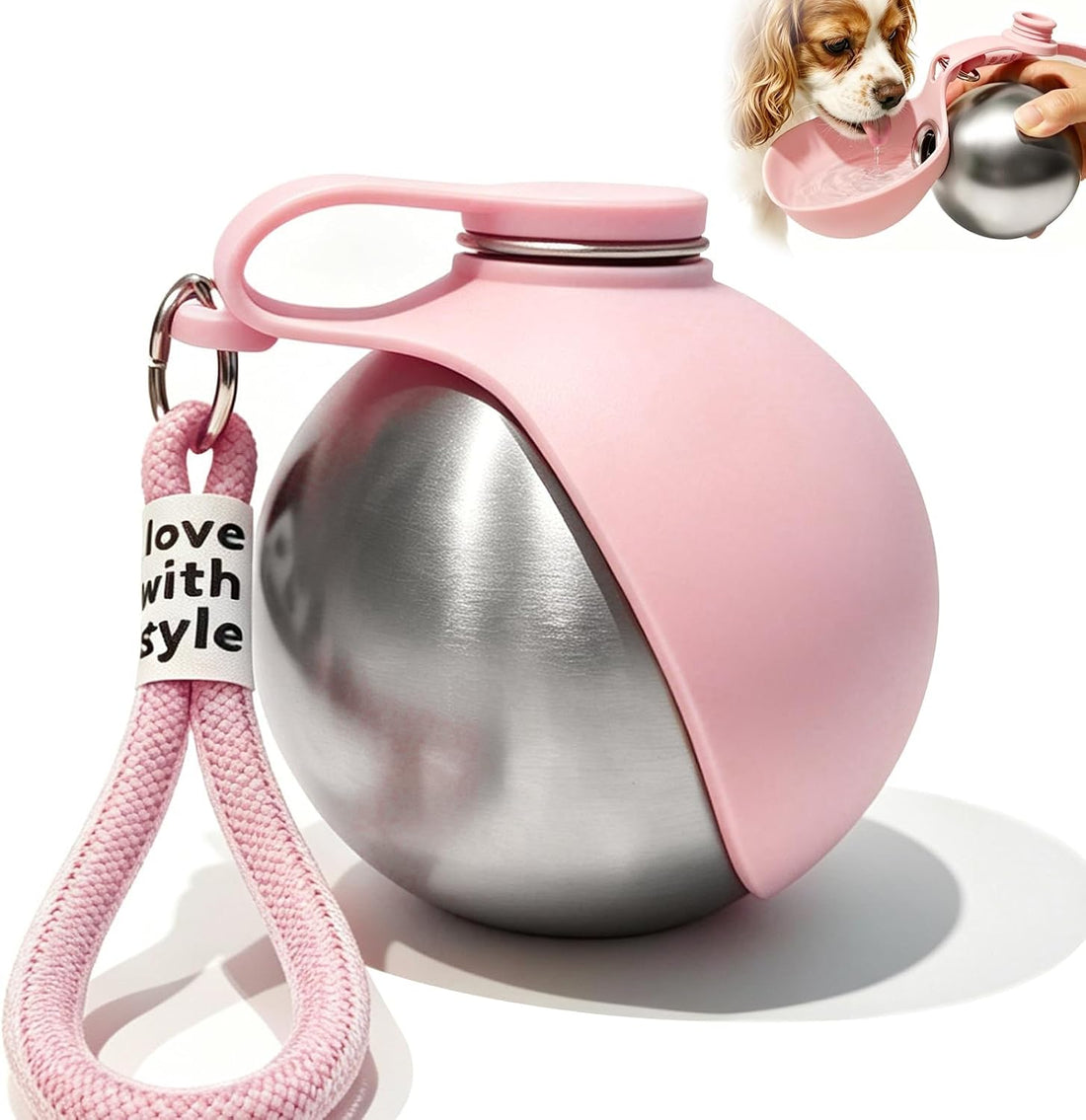 Drain-Back Stainless Steel Portable Dog Water Bottle with Bowl