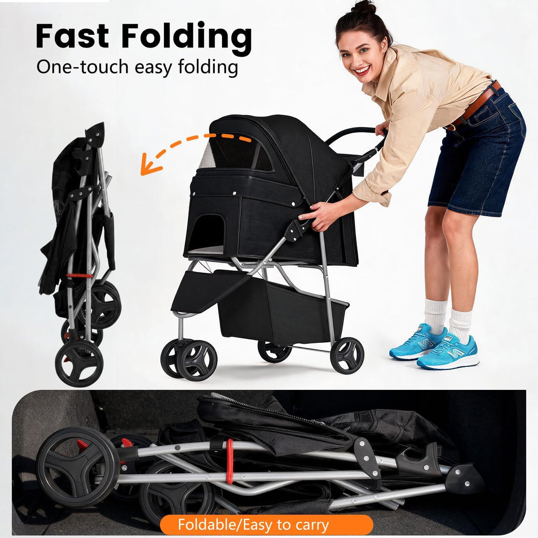 BestPet | 3-Wheel Pet Stroller | Dog and Cat Stroller