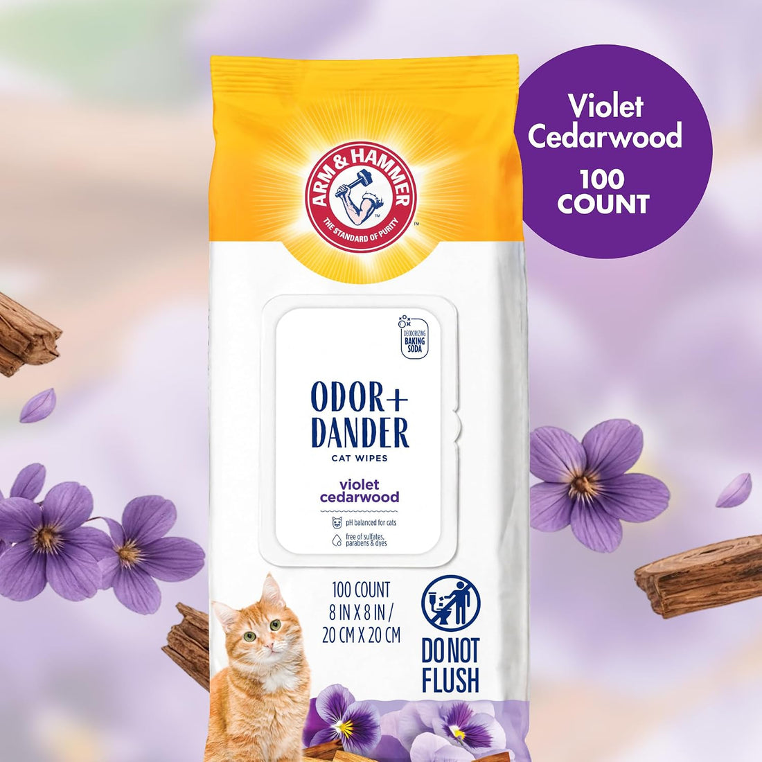 Arm & Hammer Cat Odor Control Wipes, Violet Cedarwood, 100 Count