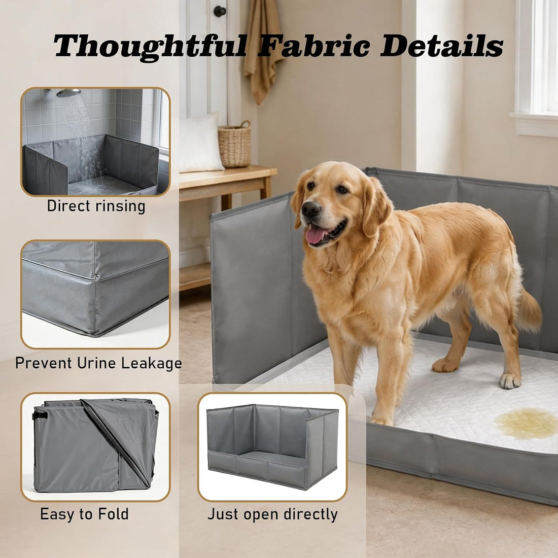 Dog Litter Box, Foldable Pee Pad Holder with High Walls for Indoor