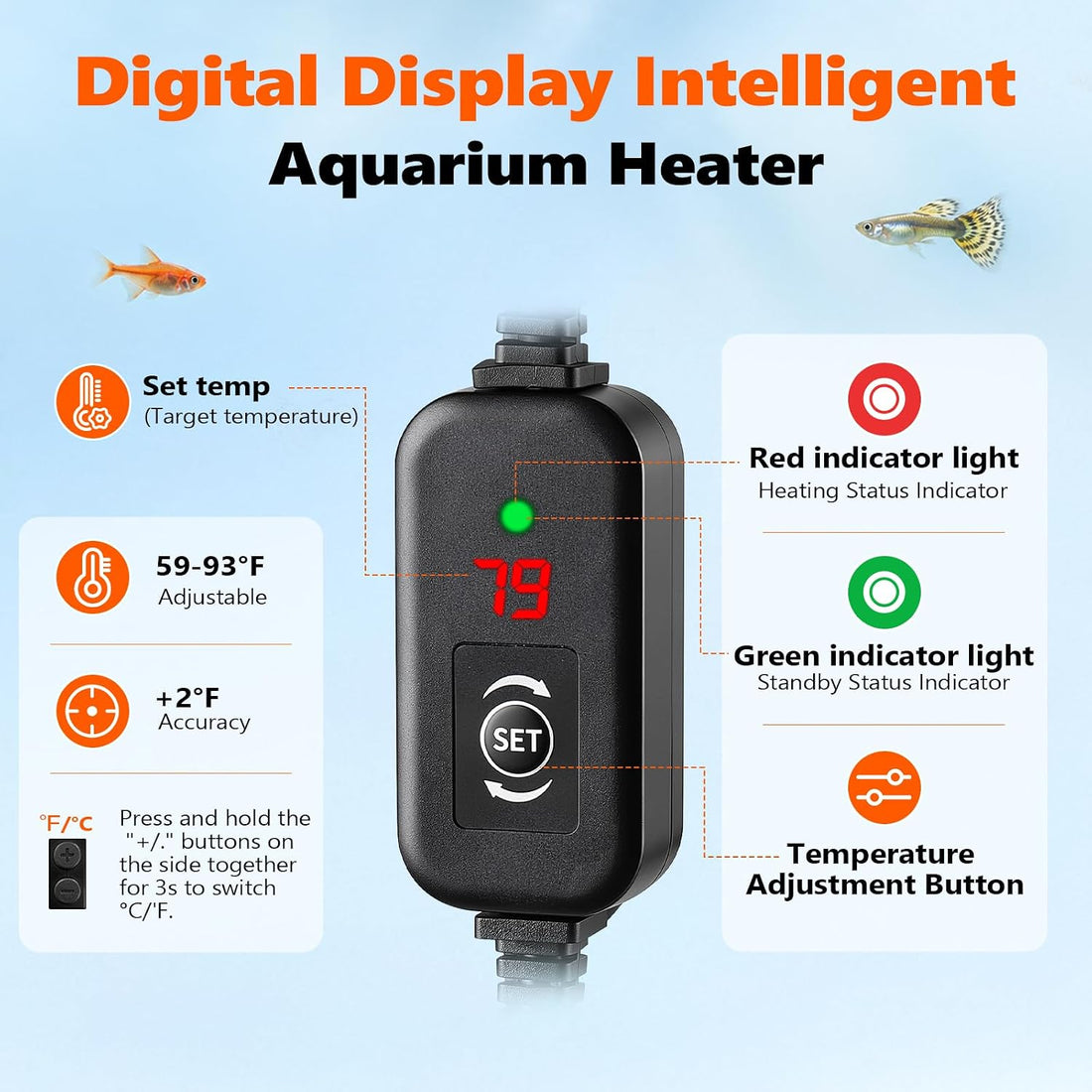 hygger 150W Submersible Aquarium Heater, Adjustable Fish Tank Heater