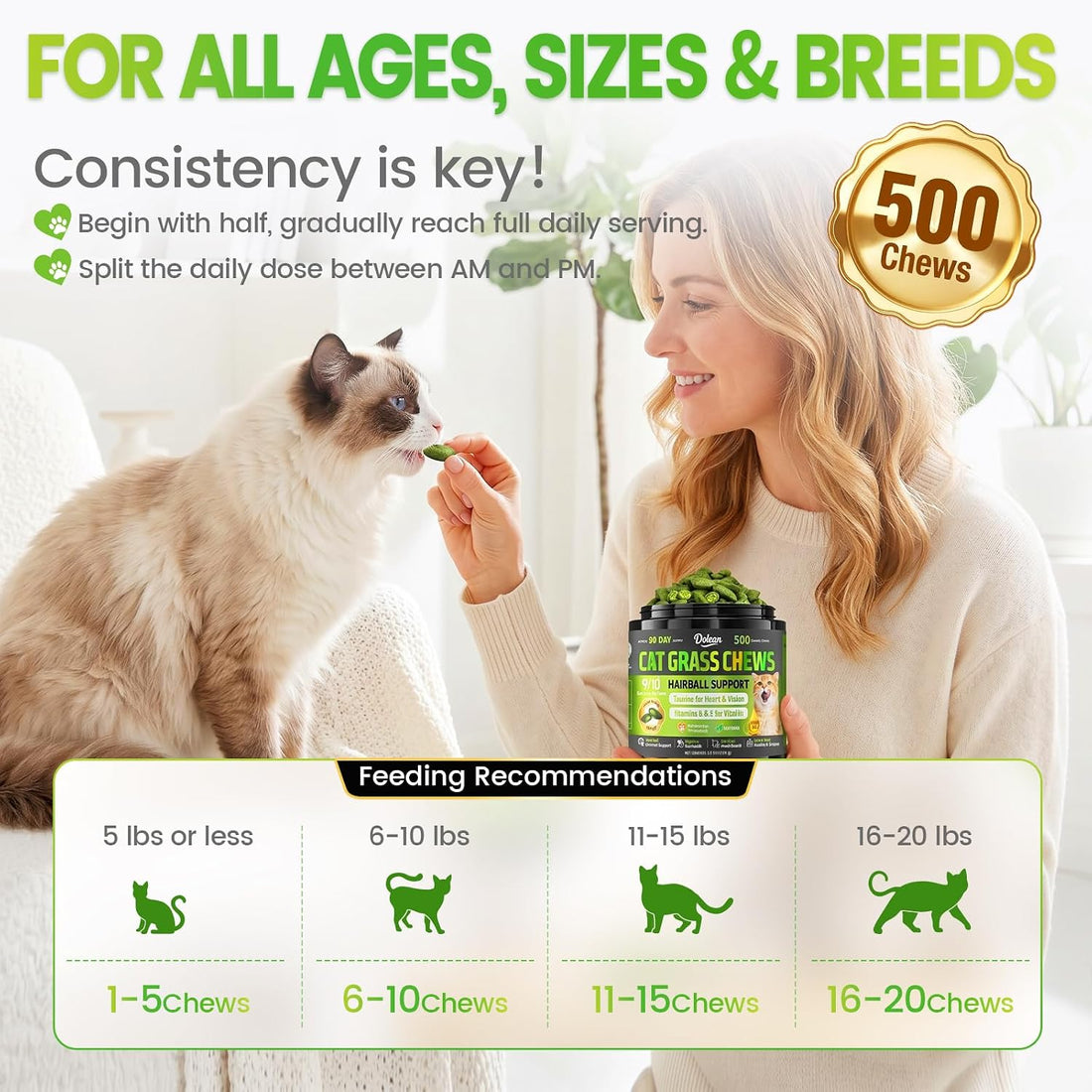 Cat Grass Treats, Hairball Treatment for Cats, for Indoor Cats