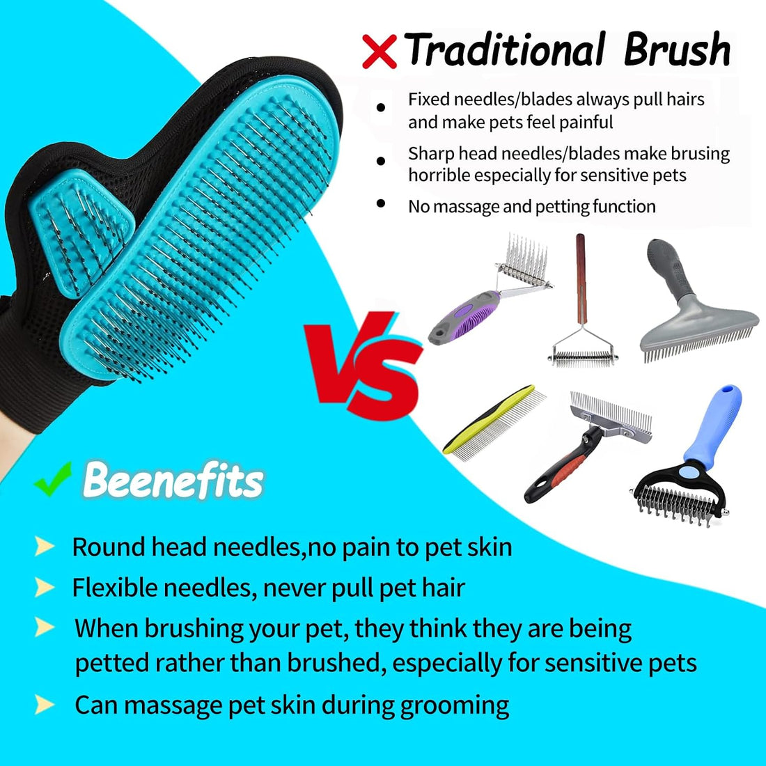 Beenefits 2025 Pet Grooming Glove with Tipped Pin Brush,Special