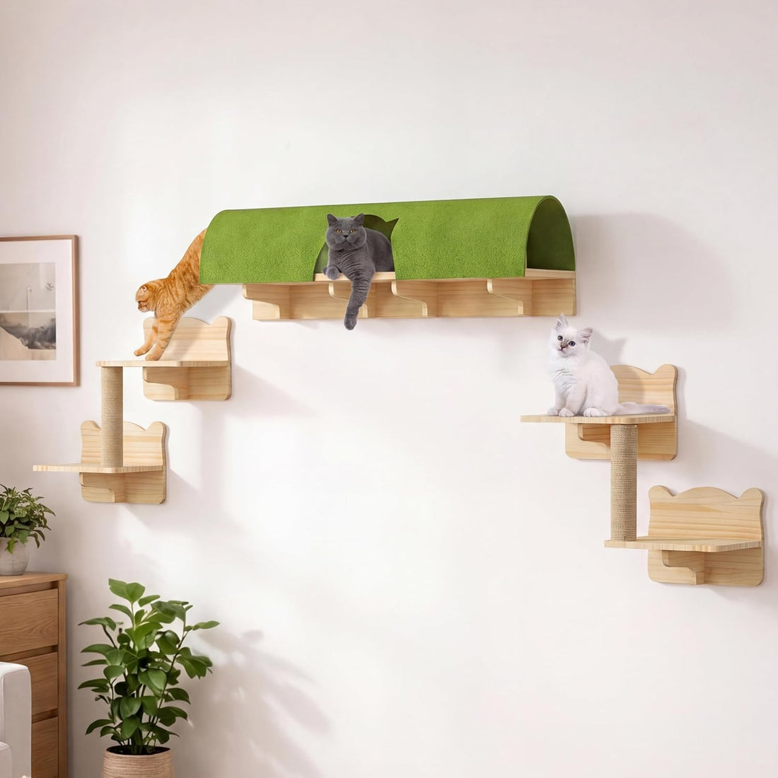 Cat Wall Shelves, 18-in-1 Cat Wall Furniture Set w/Tunnel & Bridge