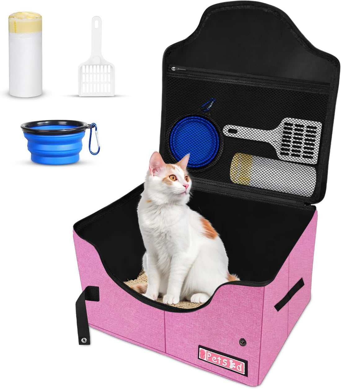 Petskd High Sides Portable Travel Litter Box for Cats with Lid