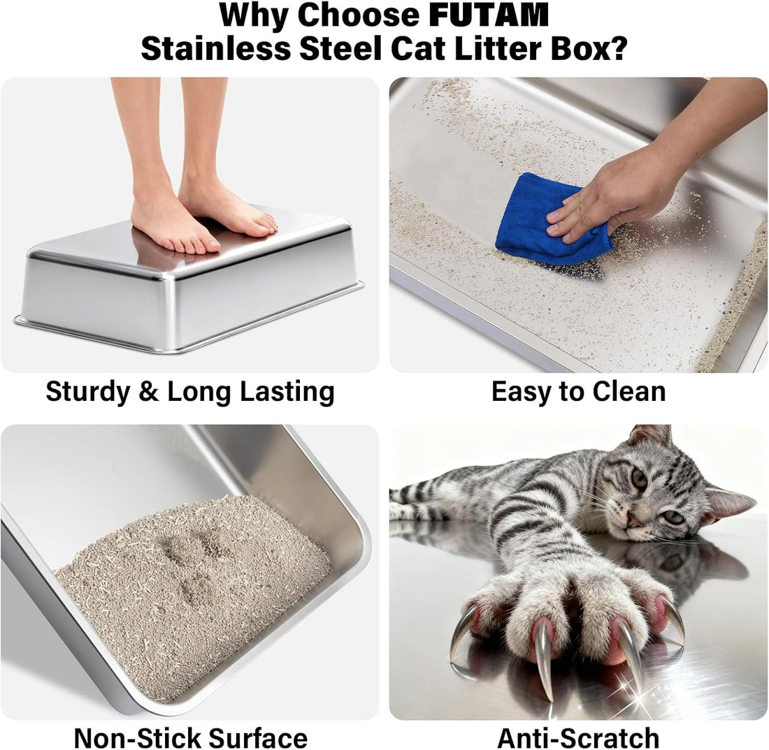 2PACK Stainless Steel Litter Box, XL Metal Cat Litter Box with Lid
