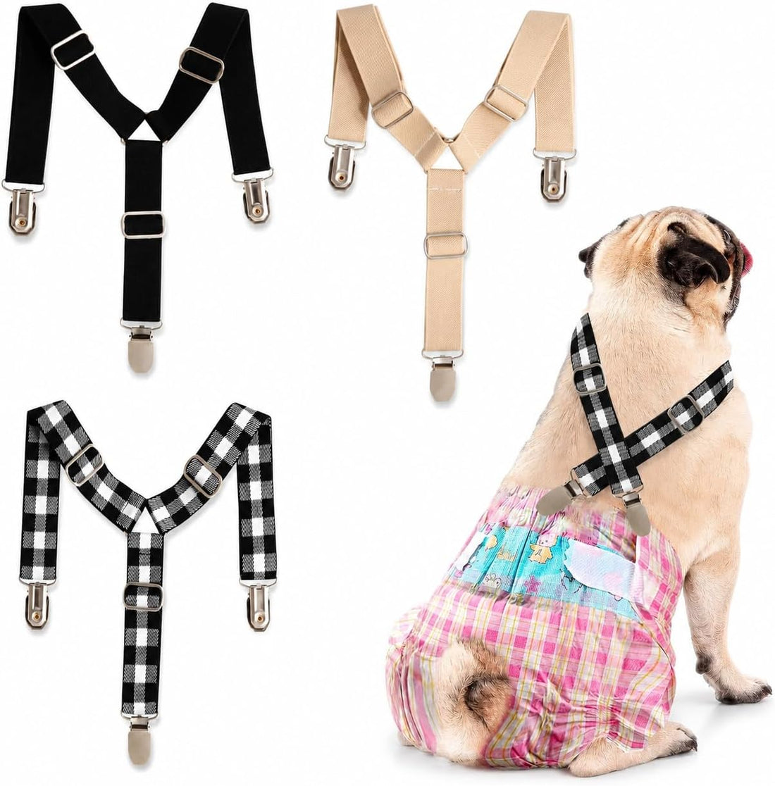3 Pack Adjustable Dog Diaper Suspenders for Female Male Small Medium