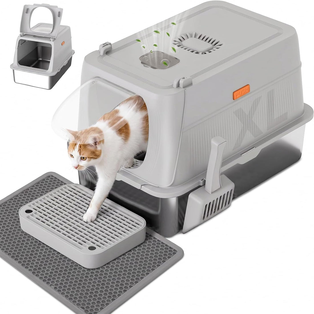 GTPLAYER XXL Stainless Steel Cat Litter Box with Lid