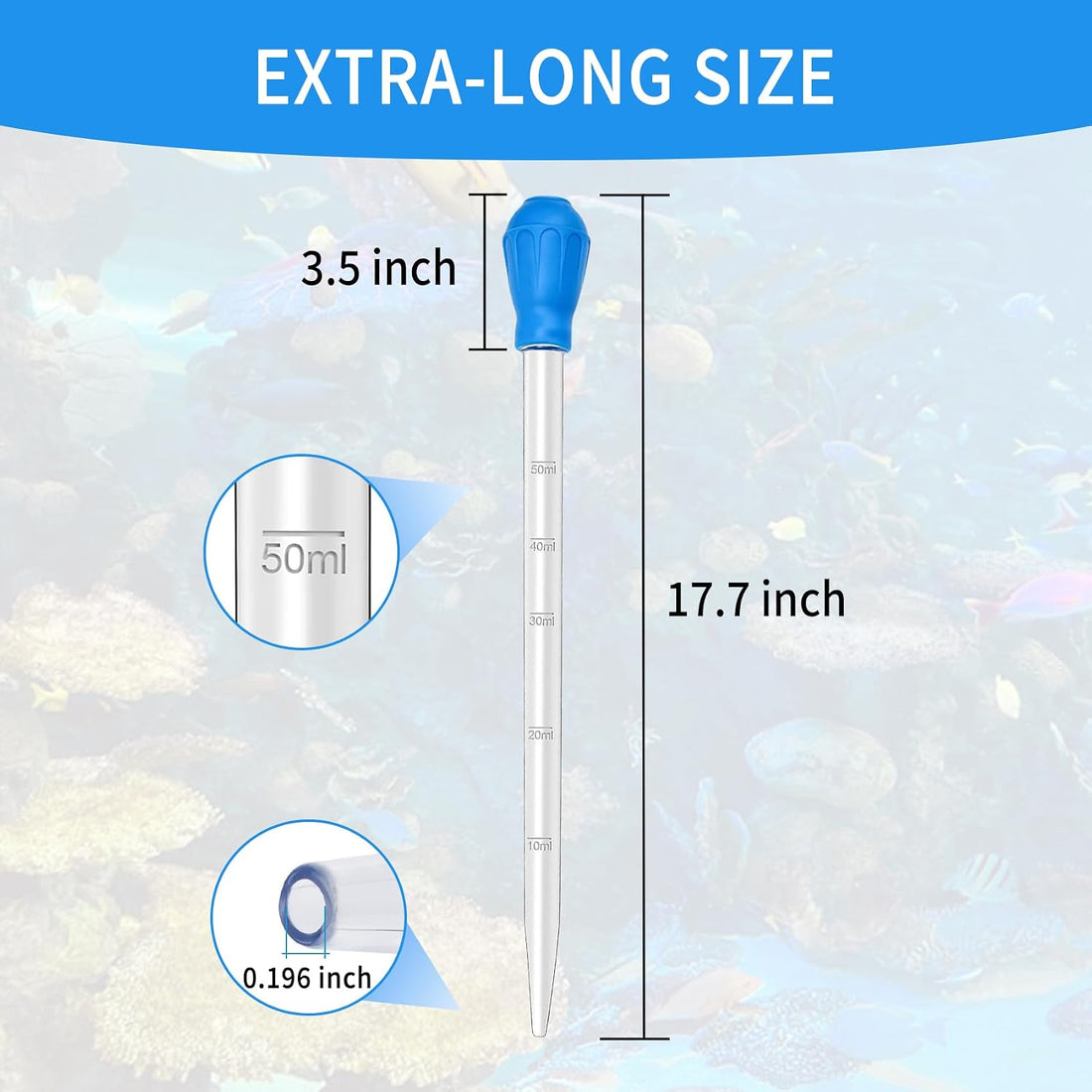 17.7 in 1 Pc Long Pipette for Fish Tank Coral Food Feeder Long