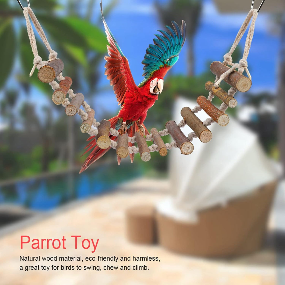 Joyzan Rope Ladder Bird Toy, Wood Stairs Climbing Activity Attachment