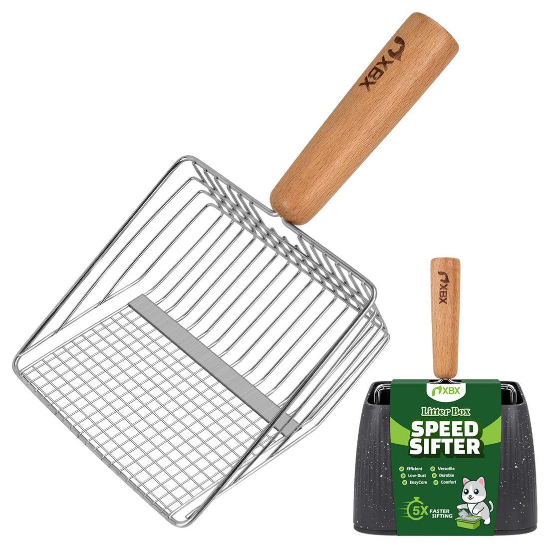 XBX Cat Litter Scoop with Holder, Heavy Duty Litter Sifter