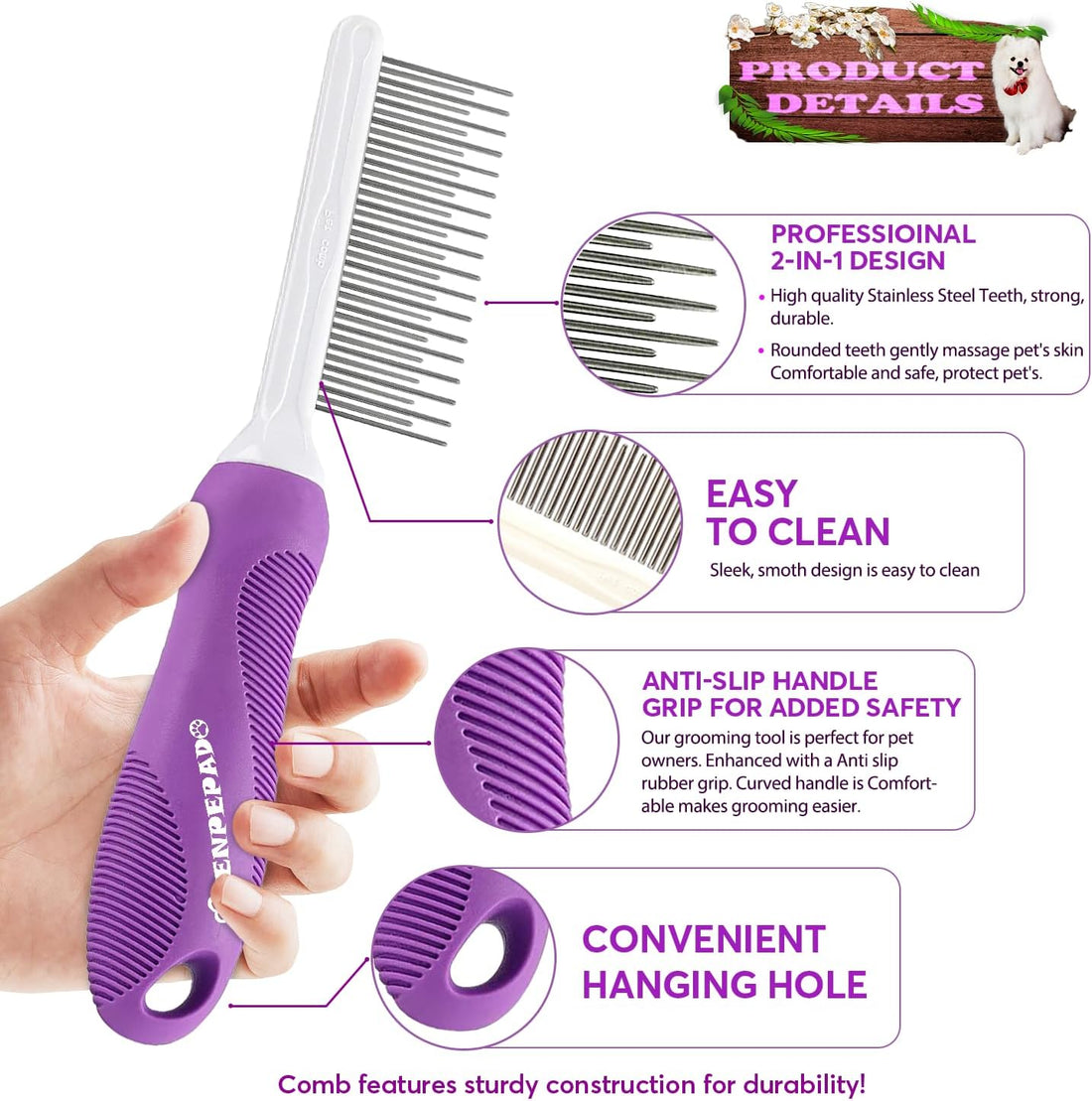 GENPEPADO Grooming Comb for Dogs and Cats with Matted Hair